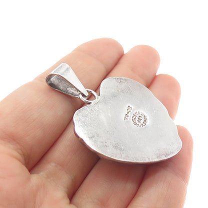 925 Sterling Silver Vintage Mexico Modernist Heart Oxidized Charm Pendant