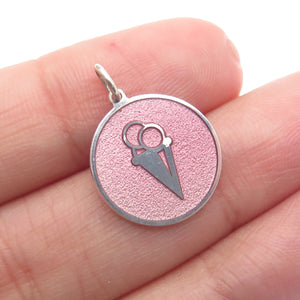 925 Sterling Silver Rose Enamel Ice Cream Round Cut Minimalist Charm Pendant