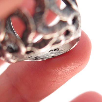 925 Sterling Silver Vintage Modernist Wavy Dome Oxidized Ring Size 3.5