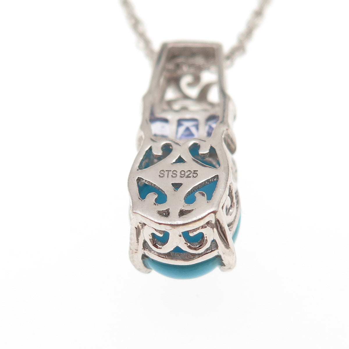 Chuck Clemency 925 Sterling Silver Real Turquoise & Tanzanite Chain Necklace 20"