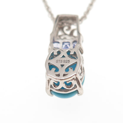 Chuck Clemency 925 Sterling Silver Real Turquoise & Tanzanite Chain Necklace 20"
