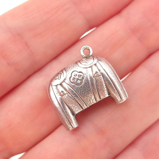 925 Sterling Silver Antique Art Deco Matador Jacket Oxidized 3D Charm Pendant