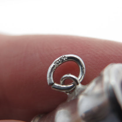 925 Sterling Silver Vintage Farmers Carriage Oxidized Minimalist 3D Pendant