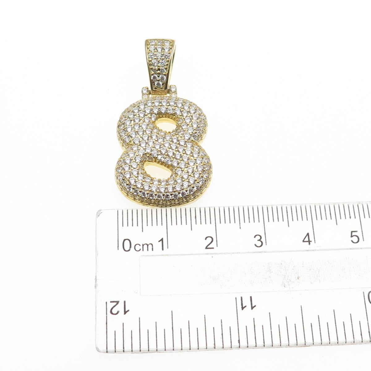 925 Sterling Silver Gold Plated Round-Cut C Z Number 8 Lucky Pendant