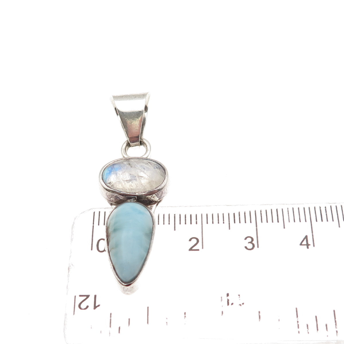 Serafin Moctezuma 950 Silver Vintage Real Moonstone & Larimar Modernist Pendant
