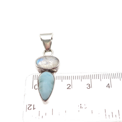 Serafin Moctezuma 950 Silver Vintage Real Moonstone & Larimar Modernist Pendant
