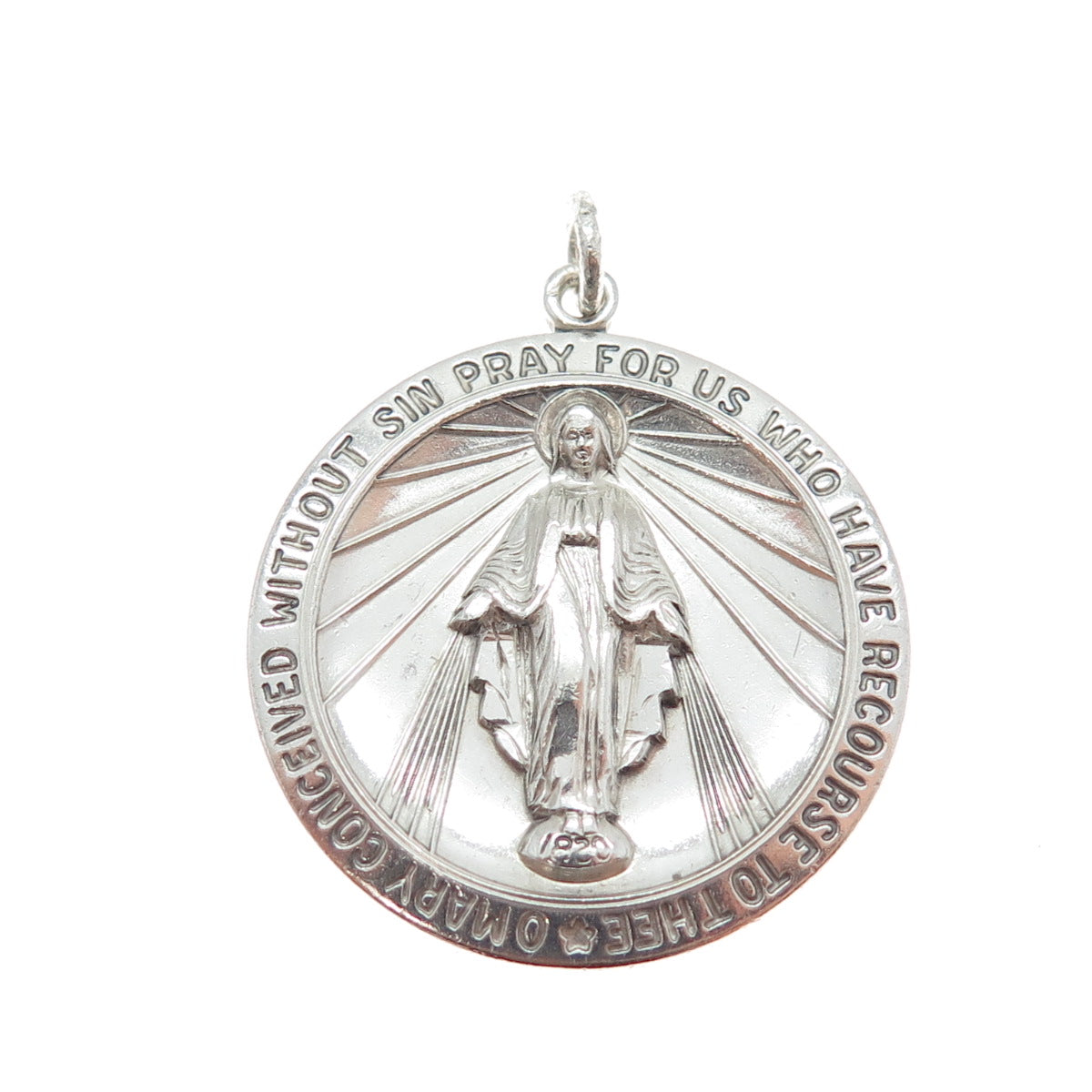 THEDA 925 Sterling Silver Vintage St. Mary Miraculous Religious Medal Pendant