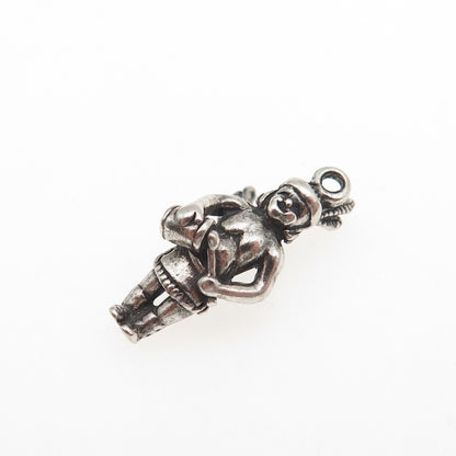 925 Sterling Silver Vintage One Wing Indian Chief Oxidized 3D Mini Charm Pendant