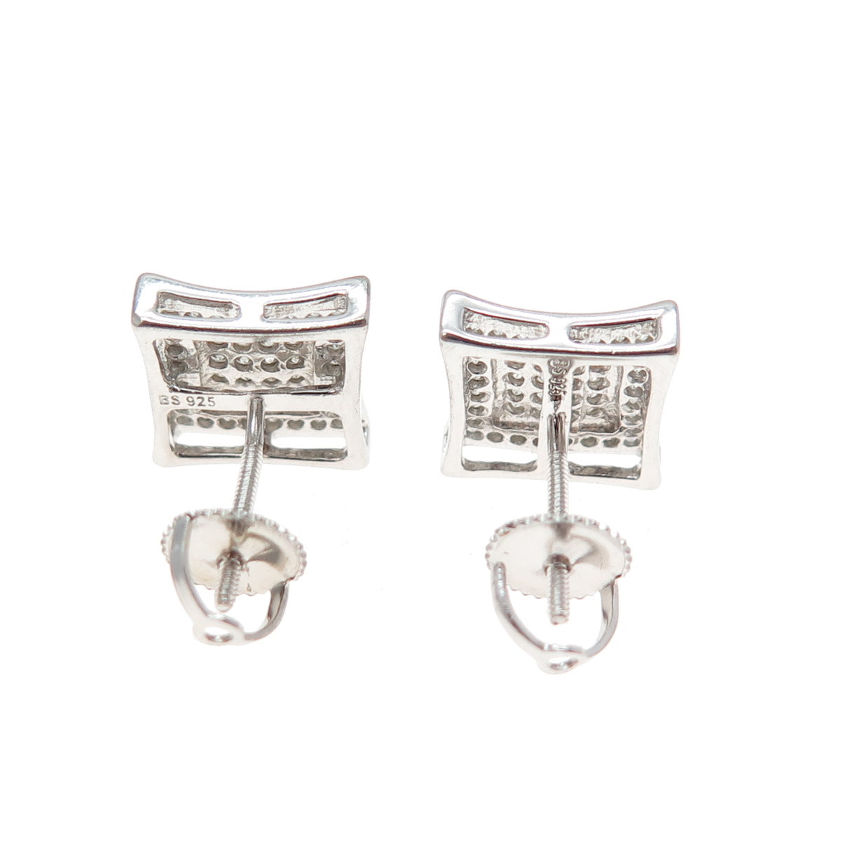 925 Sterling Silver Round-Cut C Z Princess Square Stud Earrings