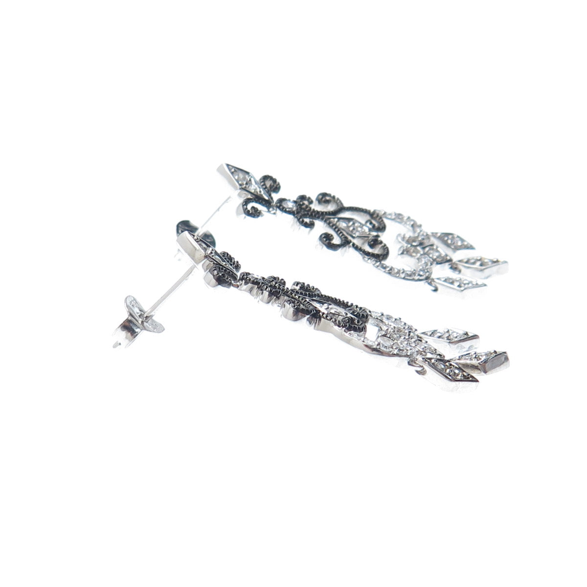 925 Sterling Silver Black Rhodium Round-Cut C Z Chandelier Dangle Earrings