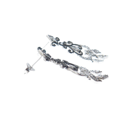 925 Sterling Silver Black Rhodium Round-Cut C Z Chandelier Dangle Earrings