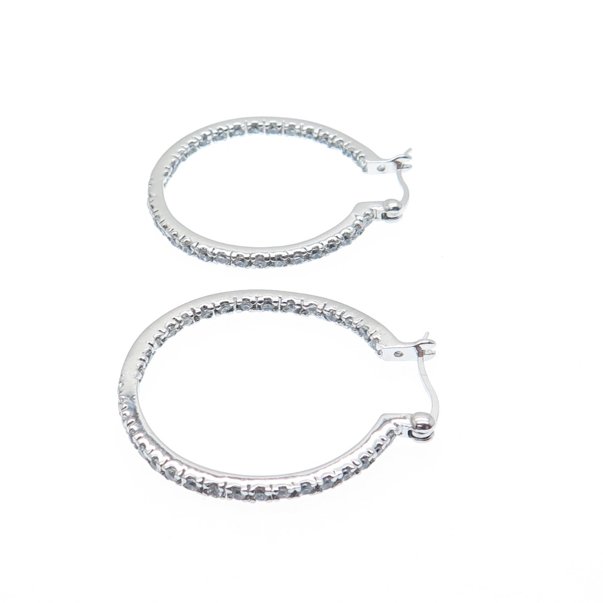 925 Sterling Silver Round-Cut C Z In & Out Hoop Earrings