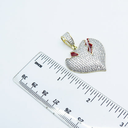 925 Sterling Silver Gold Plated Pave C Z & Red Enamel Heart Pendant