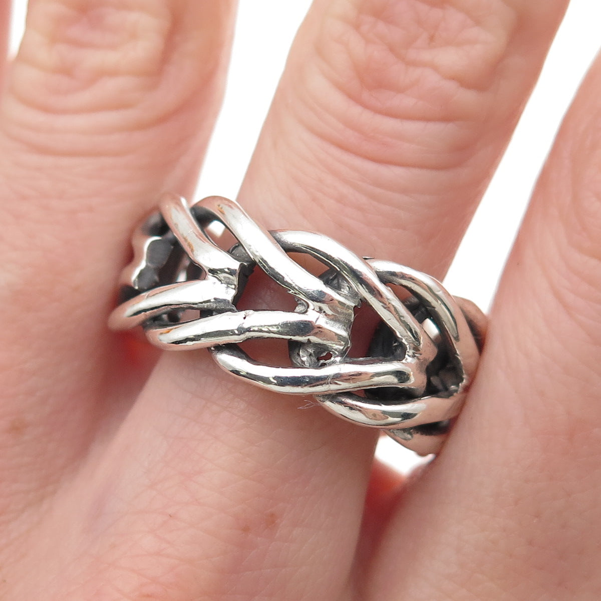925 Sterling Silver Vintage Interlocked Overlap Band Ring Size 10.5