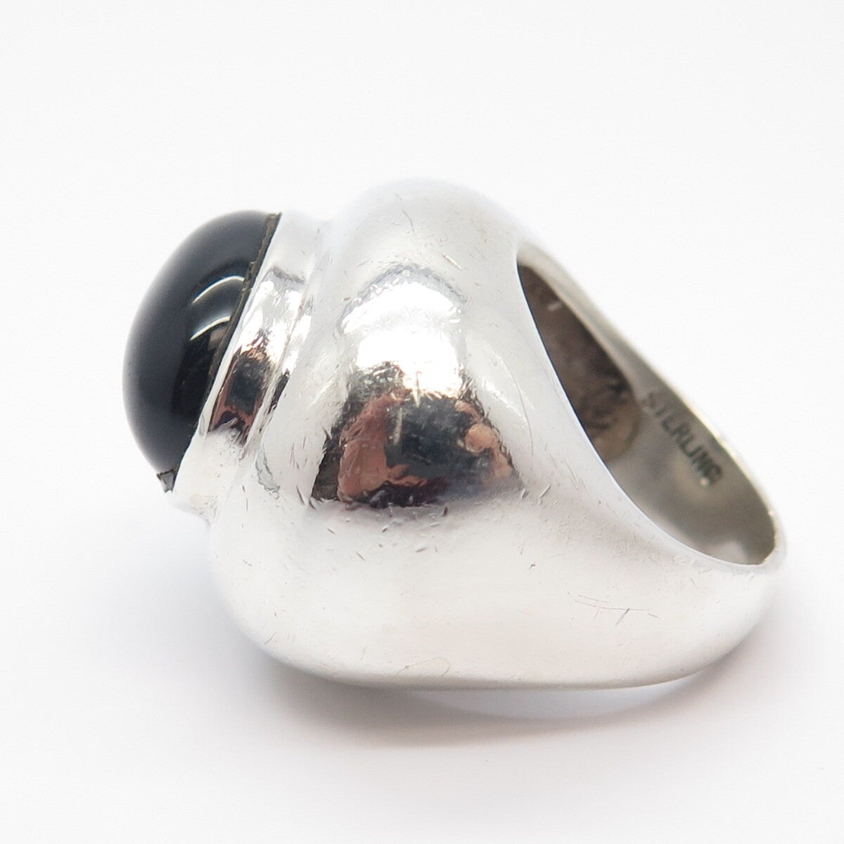 925 Sterling Silver Vintage Real Black Onyx Gem Domed Ring Size 6.25