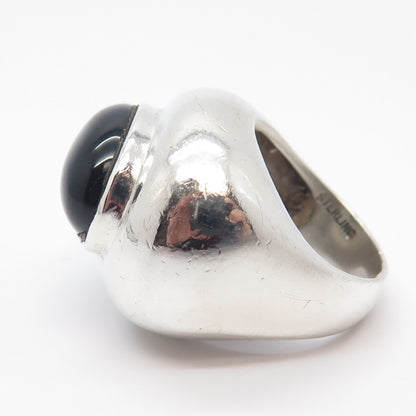 925 Sterling Silver Vintage Real Black Onyx Gem Domed Ring Size 6.25