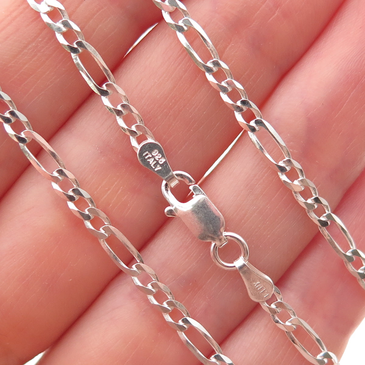 P. Lux 925 Sterling Silver Vintage Italy Figaro Chain Necklace 20"