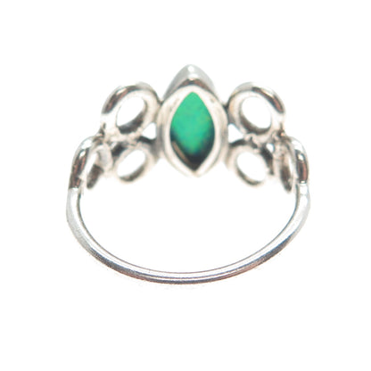 925 Sterling Silver Vintage Marquise-Cut Blue Opal Gemstone Circles Ring Size 8