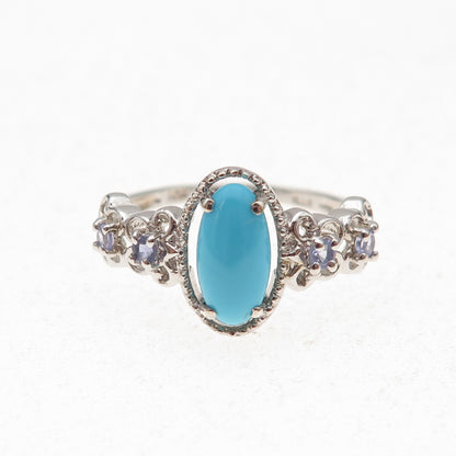 Chuck Clemency 925 Sterling Silver Real Turquoise & Tanzanite Ring Size 8