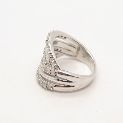 925 Sterling Silver Real Diamond Multi-Bar Ring Size 6
