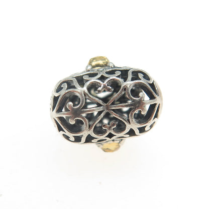 PANDORA 925 Sterling Silver Real Citrine Gemstone Ornate Heart Bead Charm