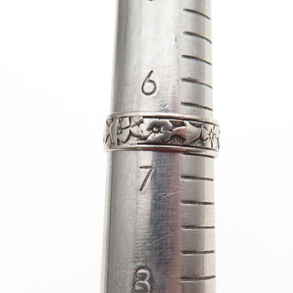 Uncas 925 Sterling Silver Antique Art Deco Forget Me Not Band Ring Size 6.75