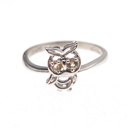 Ross Simons 925 Sterling Silver Real Smoky Quartz Wise Owl Ring Size 7