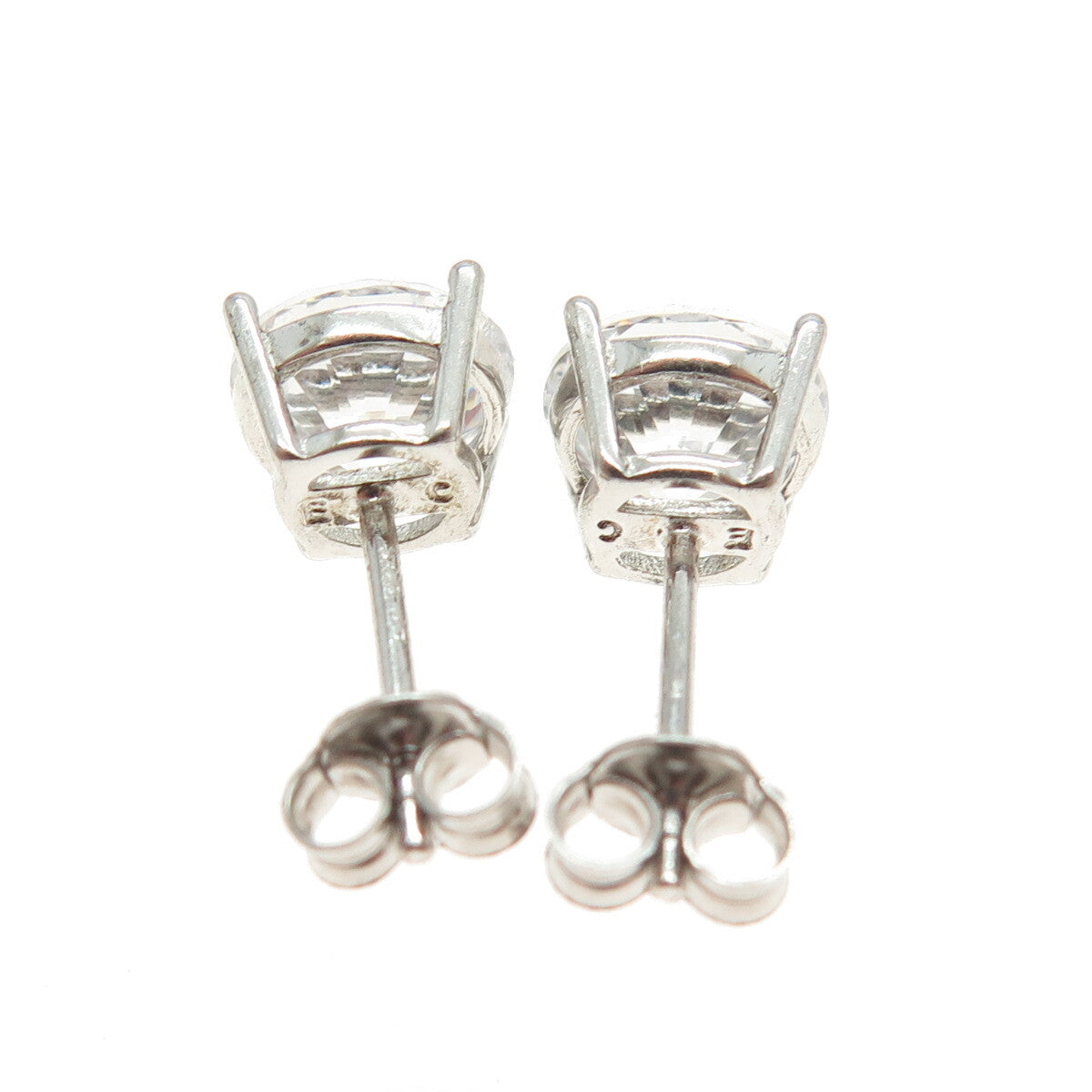 925 Sterling Silver Round-Cut Shaped C Z Stud Earrings