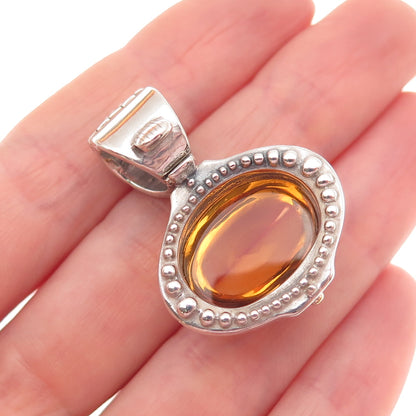 LAGOS Caviar 925 Sterling Silver 18K Gold Vintage Real Citrine Modernist Pendant