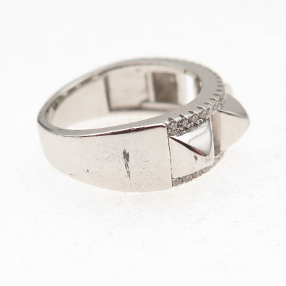 925 Sterling Silver Round-Cut C Z Pyramid-Shape Ring Size 7