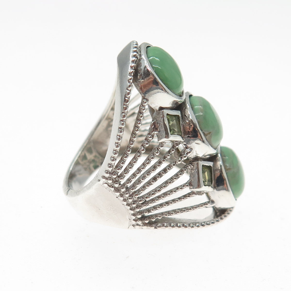 CHUCK CLEMENCY 925 Sterling Vintage Real Green Turquoise & Peridot Ring Size 6.5