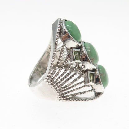 CHUCK CLEMENCY 925 Sterling Vintage Real Green Turquoise & Peridot Ring Size 6.5