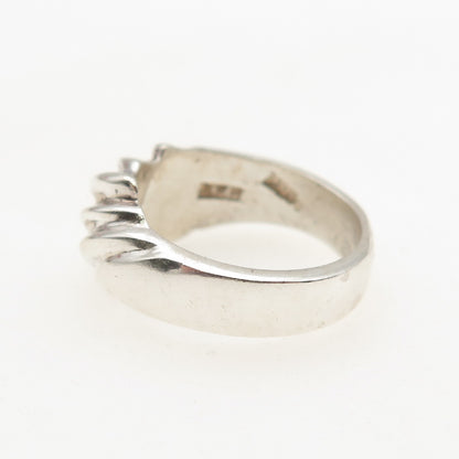 925 Sterling Silver Vintage Mexico Modernist Ribbed Ring Size 6