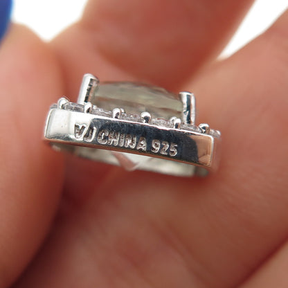 925 Sterling Silver Real Cushion-Cut Green Amethyst & C Z Lapel Pin