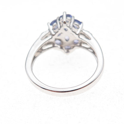 925 Sterling Silver Real Tanzanite & White Topaz Cluster Ring Size 8