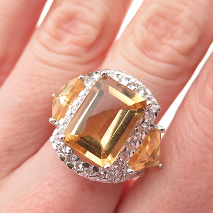925 Sterling Silver Real Citrine & White Topaz Ring Size 7
