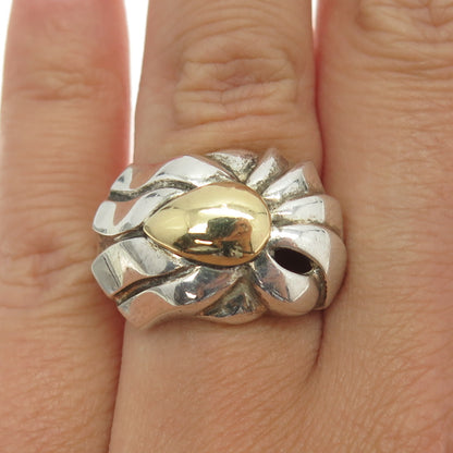 18K Gold & 925 Sterling Silver Vintage Italy Modernist Ring Size 6.5