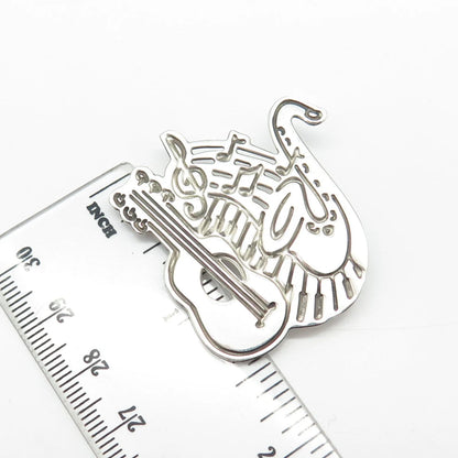 925 Sterling Silver Vintage Musical Instruments Pin Brooch