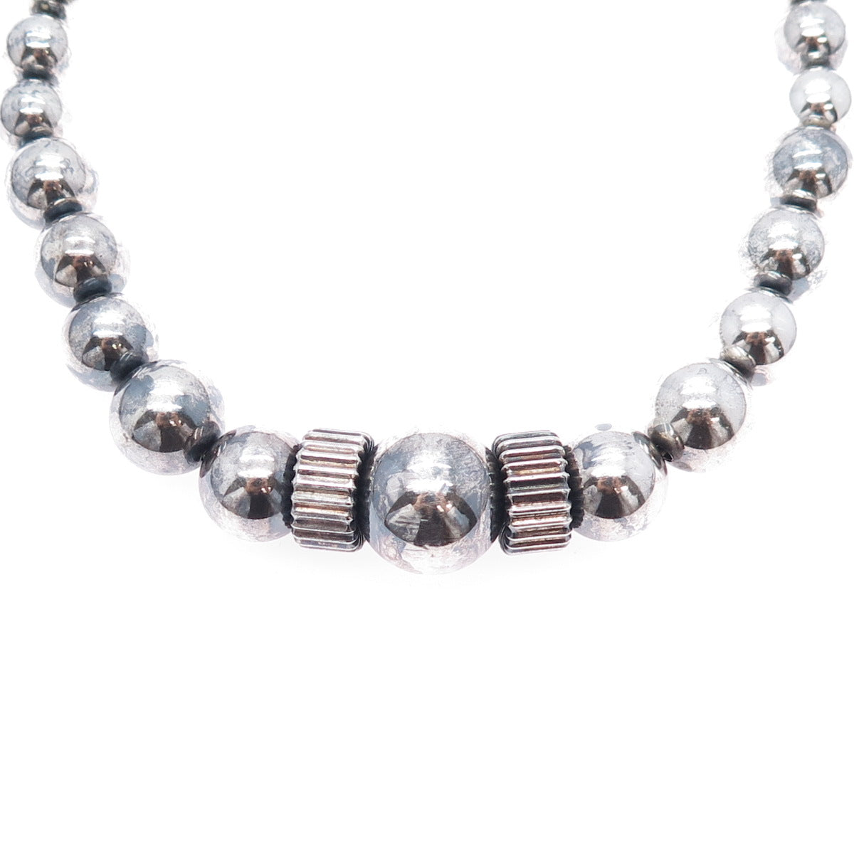 925 Sterling Silver Vintage Modernist Oxidized Beaded Chain Necklace 18"