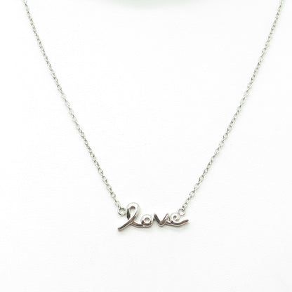 925 Sterling Silver Vintage "Love" Centerpiece Cable Chain Necklace 16-18"