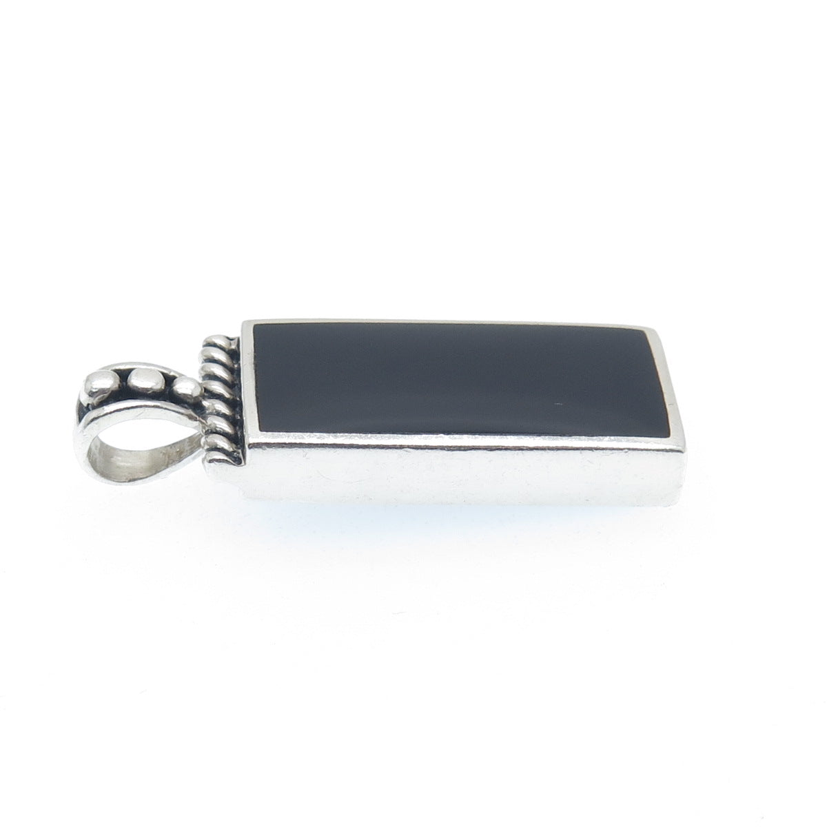 925 Sterling Silver Vintage Real Black Onyx Gemstone Bar Pendant