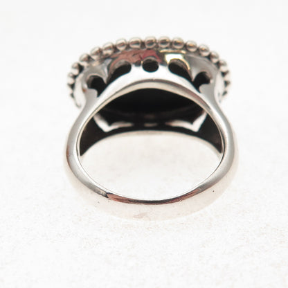 925 Sterling Silver Vintage Real Black Onyx Beaded Oxidized Ring Size 6.75