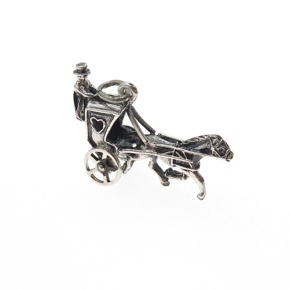 BEAU 925 Sterling Silver Vintage Horse & Carriage Oxidized 3D Charm Pendant
