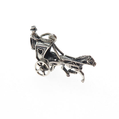 BEAU 925 Sterling Silver Vintage Horse & Carriage Oxidized 3D Charm Pendant