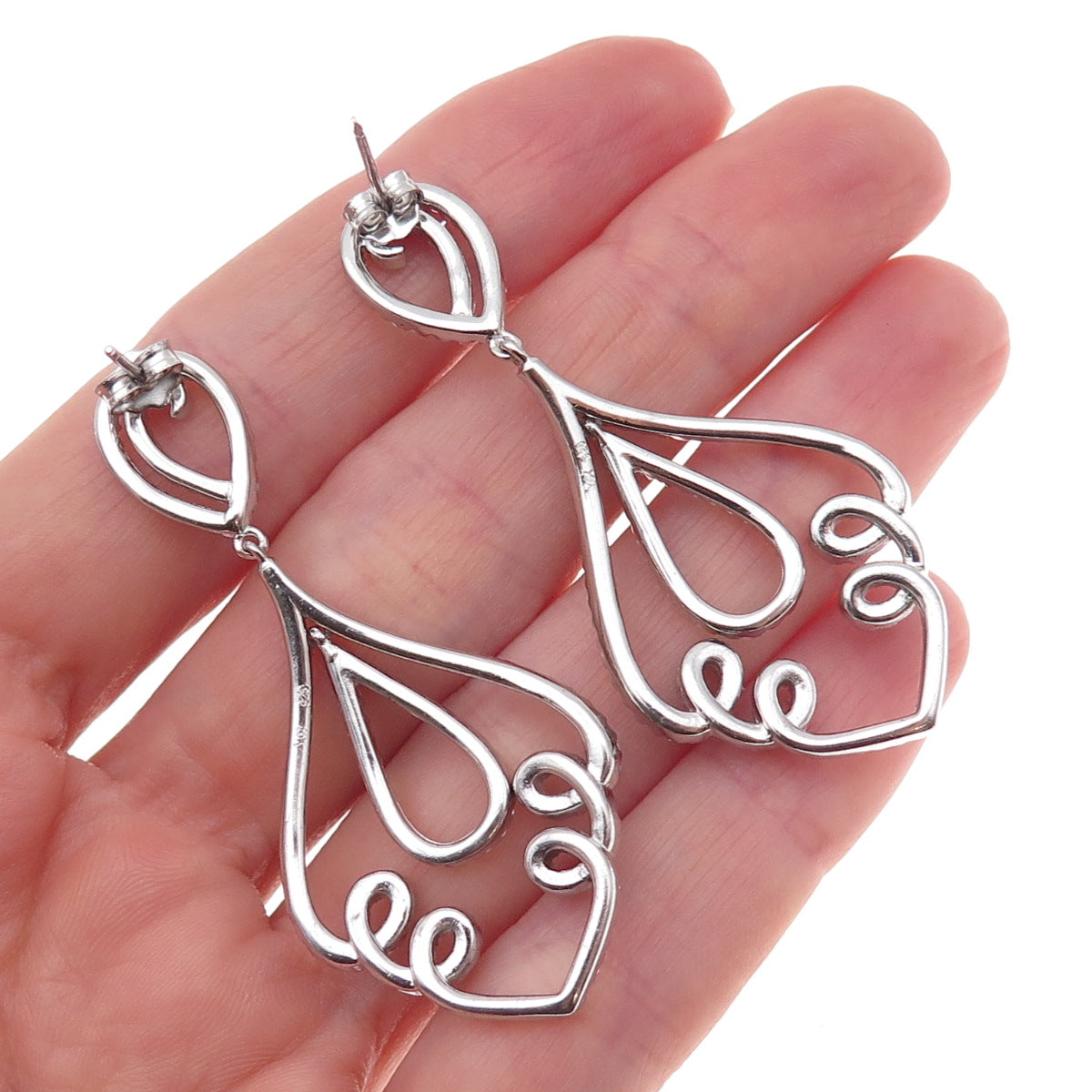 925 Sterling Silver Round-Cut C Z Floral Dangle Earrings
