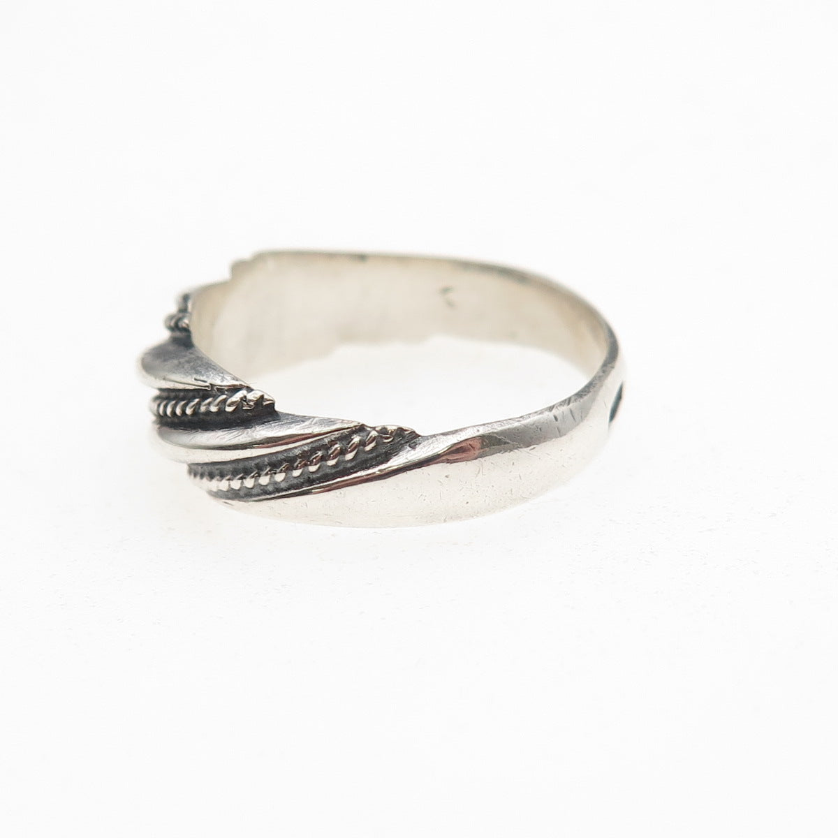 925 Sterling Silver Vintage European Modernist Ribbed Oxidized Ring Size 7