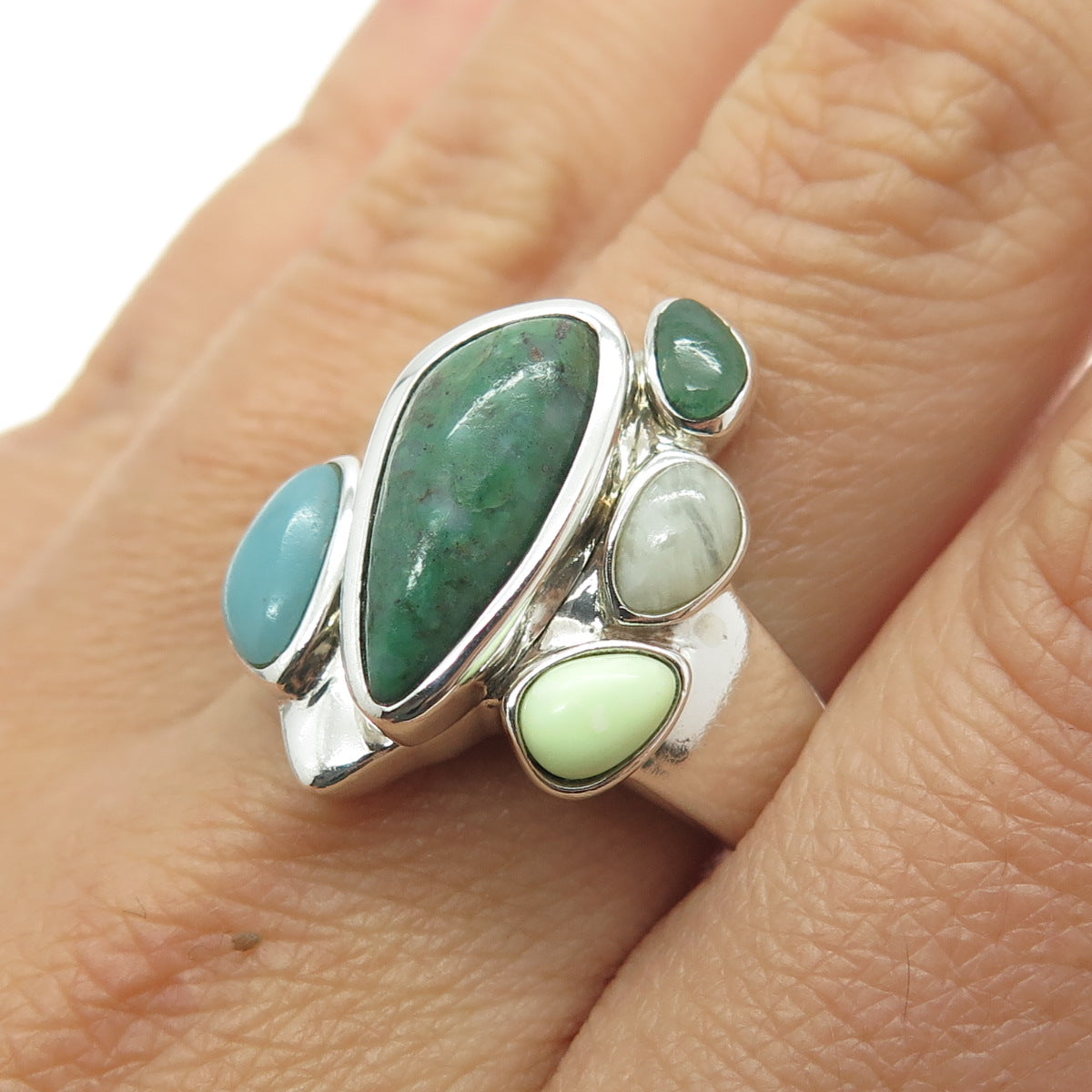 WHITNEY KELLY 925 Sterling Vintage Chrysocolla Quartz Turquoise Ring Size 10.25