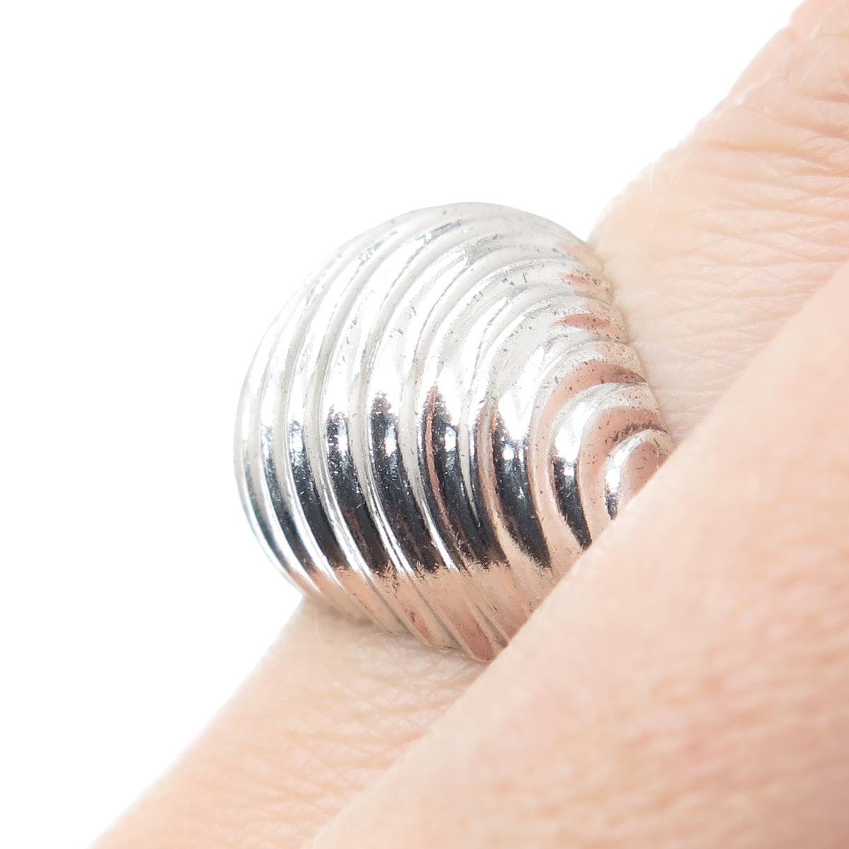 925 Sterling Silver Vintage Ribbed Dome Adjustable Ring Size 7.75