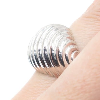 925 Sterling Silver Vintage Ribbed Dome Adjustable Ring Size 7.75
