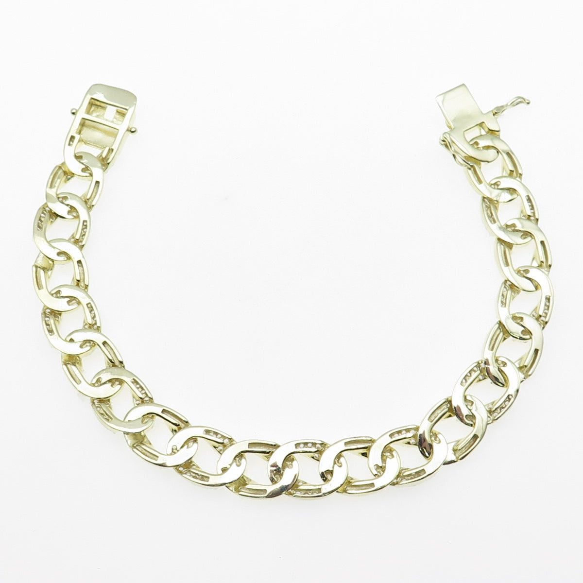 925 Sterling Silver Gold Plated Round-Cut C Z Curb Link Bracelet 8.5"